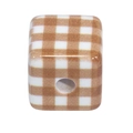 Brown and white gingham acrylic cube bead with central hole for DIY keychain jewelry - Grid Cube (Coffee)