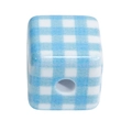 Blue and white gingham acrylic cube bead with center hole for DIY jewelry making - Grid Cube (Blue)