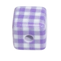 Square acrylic bead with purple and white gingham pattern for DIY jewelry making - Grid Cube (Purple)