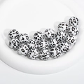 DIY Acryl Rundperlen mit schwarz-weißem Leopardenmuster und zentralem Durchgangsloch - Festes Leopardenmuster / 16mm / Weiß