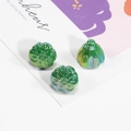 Three-piece set of iridescent green lotus pod and bud charms for DIY jewelry making - Solid Light Dark Green Iridescent