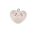 Ciondolo a cuore in acrilico bianco crema glitter con faccina e anello in metallo - Ciondolo Cuore Glitterato / Bianco