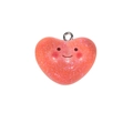 Ciondolo cuore in acrilico rosa sfumato con glitter e smiley per gioielli fai da te - Ciondolo Cuore Glitterato / Rosso