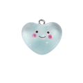 Perlina a cuore in acrilico azzurro glitterato con faccina per gioielli e accessori fai da te - Ciondolo Cuore Glitterato / Blu