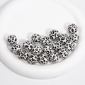 Acrylic round beads with black and white leopard print and hole for DIY jewelry making - Solid Leopard Print / 16mm / Off-white