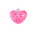 Perla a cuore in acrilico rosa con glitter e faccina sorridente per fai da te - Ciondolo Cuore Glitterato / Rosa Rossa