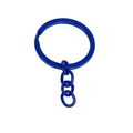 Blue metal flat split ring with short link chain for DIY keychain crafting projects - Sapphire Blue