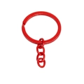 Flat metal keyring with four-link chain in matte red finish for DIY craft accessories - Red