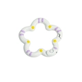 Flower shaped alloy spring ring keychain in white with purple and yellow dots - Hand-painted White
