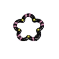 Black floral alloy spring buckle with pink stripes and yellow dots for DIY keychains - Hand-painted Black
