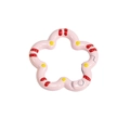 Pink flower shaped alloy spring ring clasp with red stripes for DIY keychains - Hand-painted Pink
