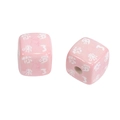 Pink acrylic cube bead with dinosaur print and text for DIY keychain jewelry - You're Wordy - Lotus Pink