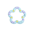 Blue petal shaped spring ring clasp with purple and yellow hand painted patterns - Hand-painted Blue
