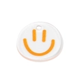 Acrylic round smiley face charm in white with bright orange facial print for DIY crafts - Smiley-Orange