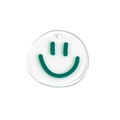Clear acrylic round keychain charm featuring a textured green flocked smiley face - Smiley-Green