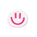 Transparent acrylic round keychain pendant with vibrant hot pink smiley face design - Smile-Rose Red