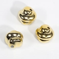 Three irregular shiny golden metal beads for DIY jewelry with hole for threading - Spiral Swirl Bead / Lacquered Gold