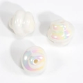 Three white iridescent spiral beads with hole for DIY jewelry and phone chain making - Spiral Swirl Bead / Solid White