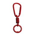Red spring-loaded D-ring keychain with swivel snap hook and metal keyring attachment - Red
