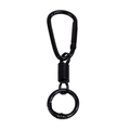 Matte black D-shaped spring carabiner keychain with coiled connector and ring - Black