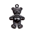 Glossy black bear acrylic pendant with bow detail and top ring for DIY jewelry making - Metallic Gun Black
