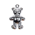 Polished silver metal 3D bear pendant with a bow tie and round hanging loop charm - Metallic Silver
