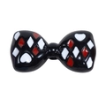 Cuenta de lazo acrílico negro brillante con patrón de rombos rojos y blancos para joyas - Lacado - Negro
