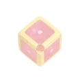 Pink and yellow cube spacer bead with white heart pattern for DIY jewelry making - Heart Dot (Slanted Hole) / Yellow Edge
