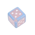 DIY cube bead with light blue frame, pink face and white heart motif for jewelry making - Heart Dot (Slanted Hole) / Blue Trim