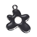 Pendentif fleur en émail noir avec bords argentés et trou de suspension pour bijoux DIY - Argent