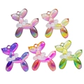 Five pieces of iridescent acrylic balloon dog charms with pearl collar and metallic finish - Transparent Style with Pearl Collar / Random Color
