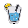 Colorful cocktail drink charm bead with blue enamel and citrus slice for DIY jewelry - Silver-Framed Thin Cup Style / Light Blue