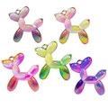 Set of five iridescent acrylic balloon dog pendants in vibrant rainbow gradient colors - Transparent Style without Collar / Random Color