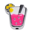 Silver beverage cup bead with pink and white enamel for DIY jewelry making - Silver-Framed Thin Cup Style / Rose Red