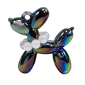 Rainbow gradient acrylic balloon dog pendant charm with glossy iridescent finish - Solid Color Style with Pearl Collar / Black