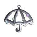 Silver alloy umbrella charm with colorful oil drip hearts and top hanging ring loop - Silver