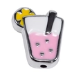 Colorful hand-painted pink straw cup charm bead with lemon slice for DIY jewelry - Silver-Framed Thin Cup Style / Pink