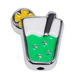 Colorful summer drink enamel charm for DIY jewelry with green liquid and citrus slice - Silver-Framed Thin Cup Style / Green