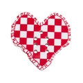 Bottone in acrilico a forma di cuore con motivo a scacchi rosso e bianco e 7 piccoli fori - Cuore a Scacchiera / Rosso