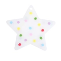 Ciondolo a stella in acrilico bianco traslucido con motivi di stelle colorate e foro - Pentagramma / Bianco