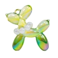 Neon green iridescent acrylic balloon dog pendant with pearl collar for DIY crafts - Transparent Style with Pearl Collar / Yellow-Green
