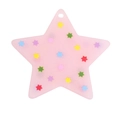 Ciondolo a stella in acrilico rosa con stelle colorate stampate e foro di sospensione - Pentagramma / Rosa