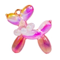 Pink and orange gradient acrylic balloon dog charm with iridescent beaded collar - Transparent Style with Pearl Collar / Fuschia