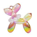 Iridescent acrylic balloon dog charm with pearl collar for DIY jewelry and keychains - Transparent Style with Pearl Collar / Purple & Yellow