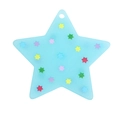 Ciondolo a stella in acrilico traslucido azzurro con motivi a stelle colorate e foro preforato - Pentagramma / Blu