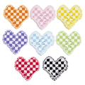 Mix of 8 colorful checkered heart-shaped acrylic buttons with decorative lace edges - Checkerboard Heart / Random Color