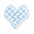 Blue and white checkered heart acrylic button with seven holes for DIY jewelry - Checkerboard Heart / Blue