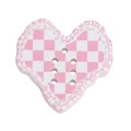 Pink and white checkered heart-shaped acrylic button with 7-hole design for DIY crafts - Checkerboard Heart / Pink