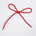 Handcrafted red PU leather braided bowknot keychain with silver metallic ends - Red