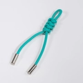 Kurzer geflochtener Leder-Taschenanhänger Schlüsselanhänger mit weißer Naht in Tiffany-Blau - Smaragd